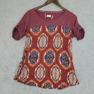 Anthropologie Meadow Rue Women's Boho  Top L Burgundy 11CT